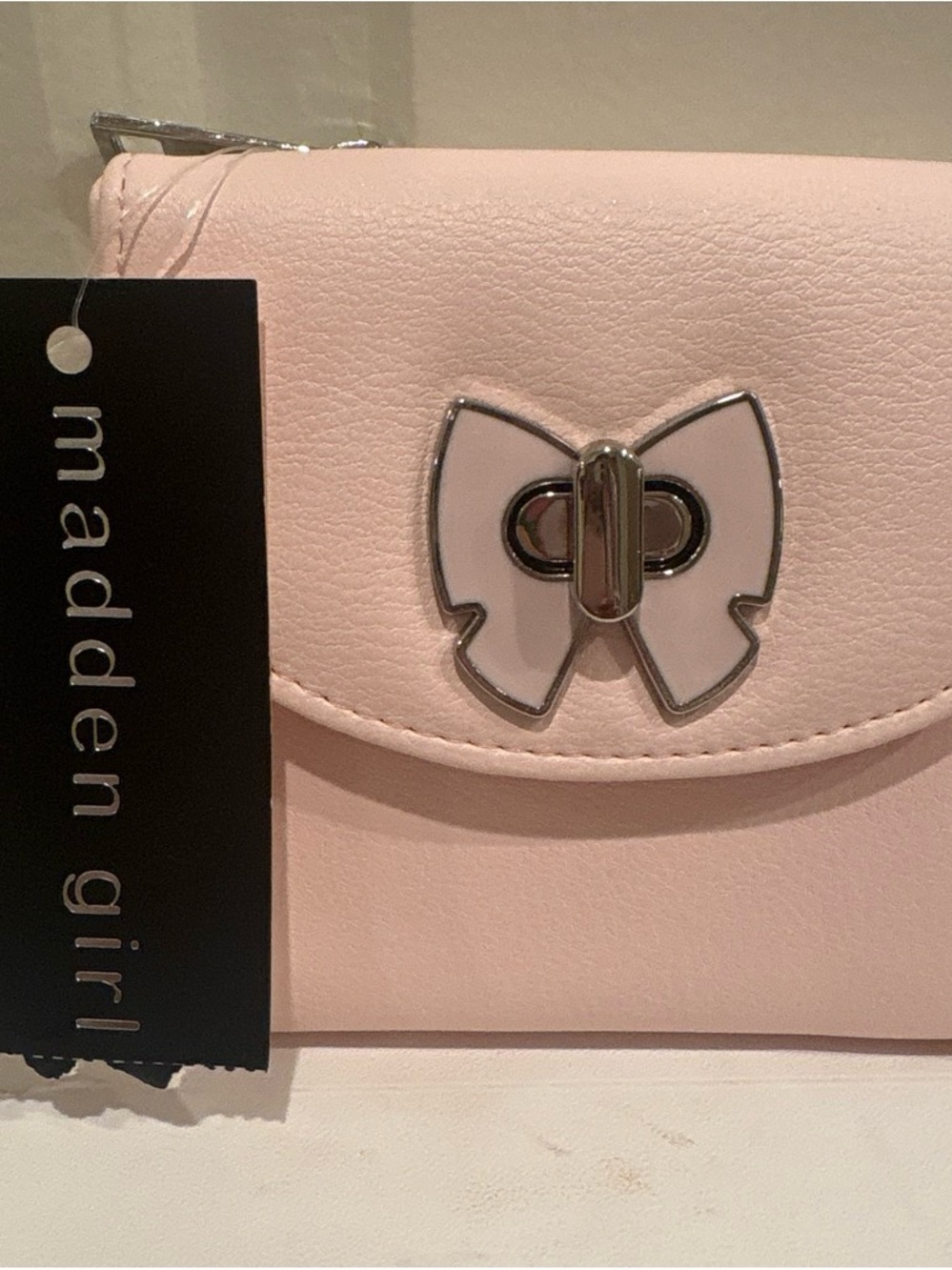 Madden Girl Soft Pink Bow Turn-Lock Crossbody Wallet